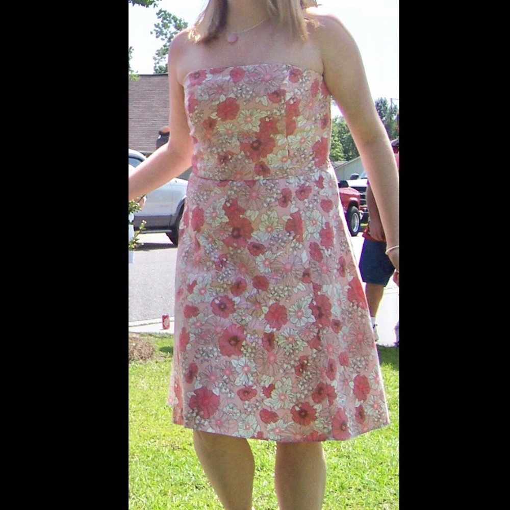 ANN TAYLOR LOFT Coral Floral Strapless Dress 14P